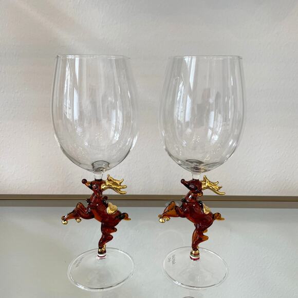 Neiman Marcus Christmas Reindeer Wine Glass Set of 2 in Holiday Red Gift Box NEW - Picture 12 of 13